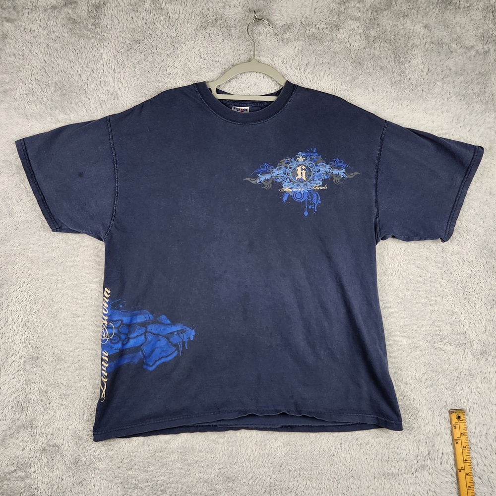 Hawaiian Islands Livin Aloha Shirt Mens XL Blue Jerzees Hawaii Map Graphic Tee